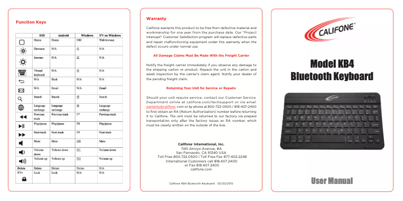 Page 1 de la notice Manuel utilisateur Califone KB4