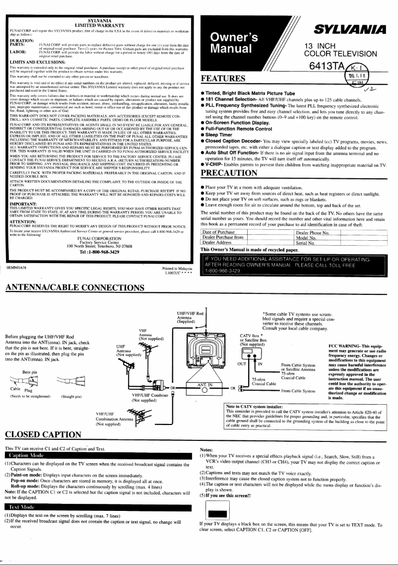 Page 1 de la notice Manuel utilisateur Sylvania 6413TA