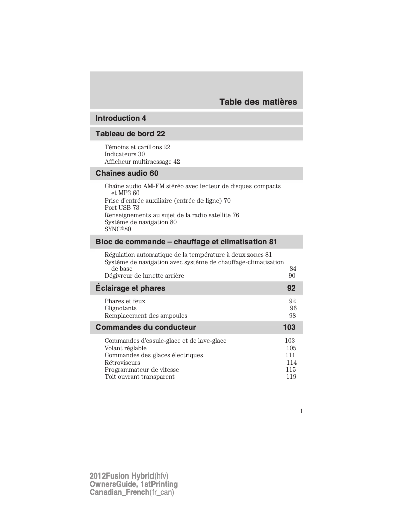 Page n°1 - Manuel utilisateur Ford Fusion Hybrid (2012)