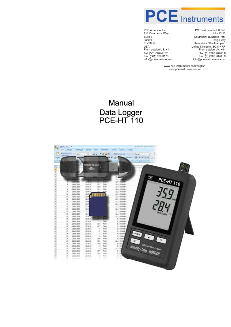 Page 1 de la notice Manuel utilisateur PCE Instruments PCE-HT110