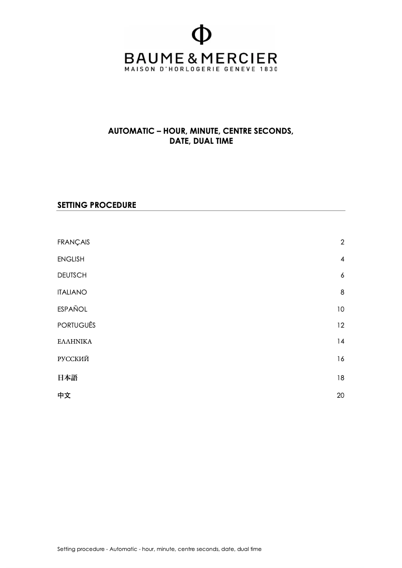 Page 1 de la notice Manuel utilisateur Baume & Mercier Clifton Club 10487