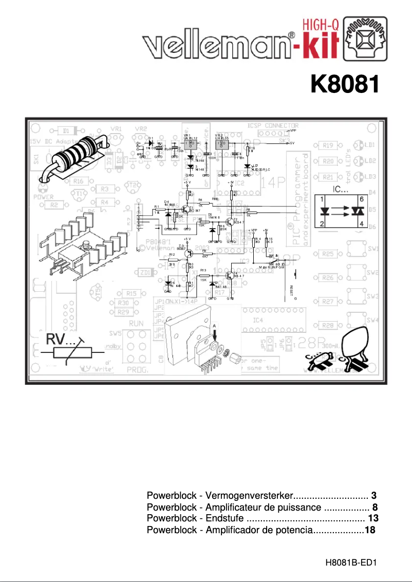 Page n°1 - Manuel utilisateur Velleman K8081