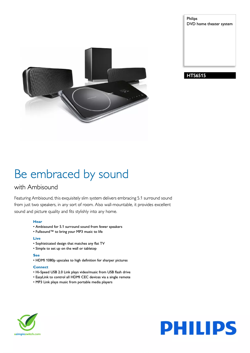 Imagen de la primera página del manual del dispositivo HTS6515
