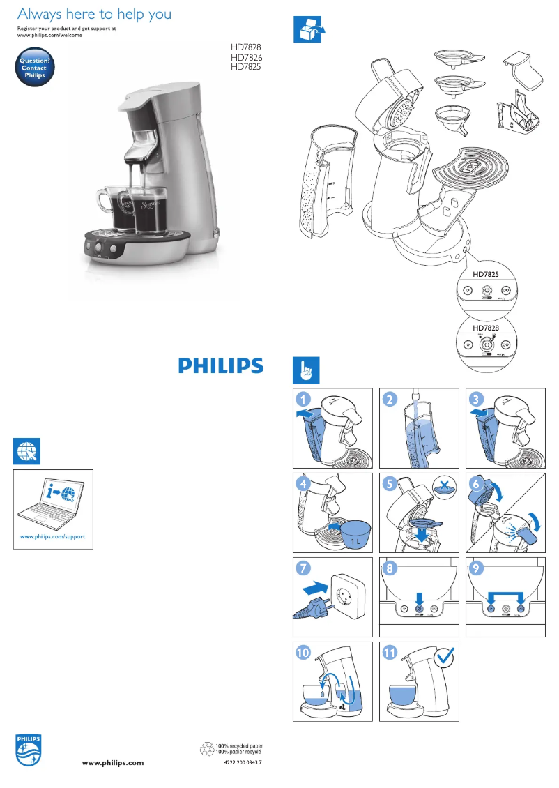 Page 1 de la notice Manuel utilisateur Philips Senseo Viva Cafe HD7827