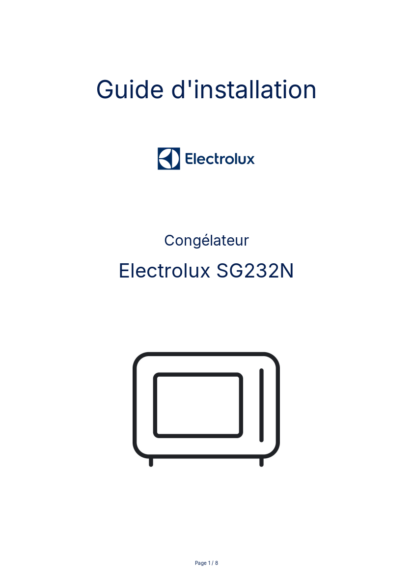 Page n°1 - Guide d'installation Electrolux SG232N