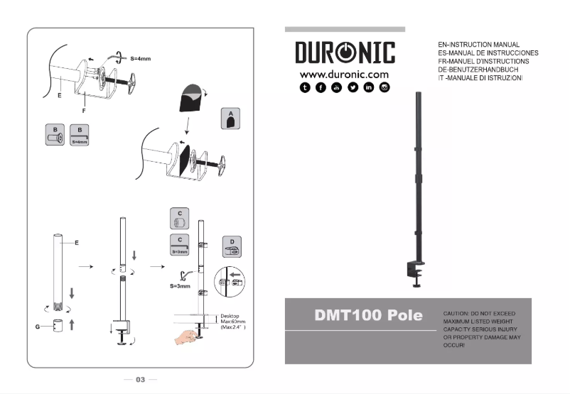 Page n°1 - Manuel utilisateur Duronic DMT100 POLE
