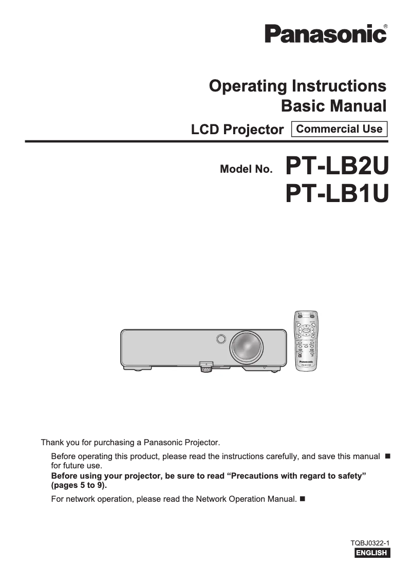 Page 1 of the manual User Manual Panasonic PT-LB2U
