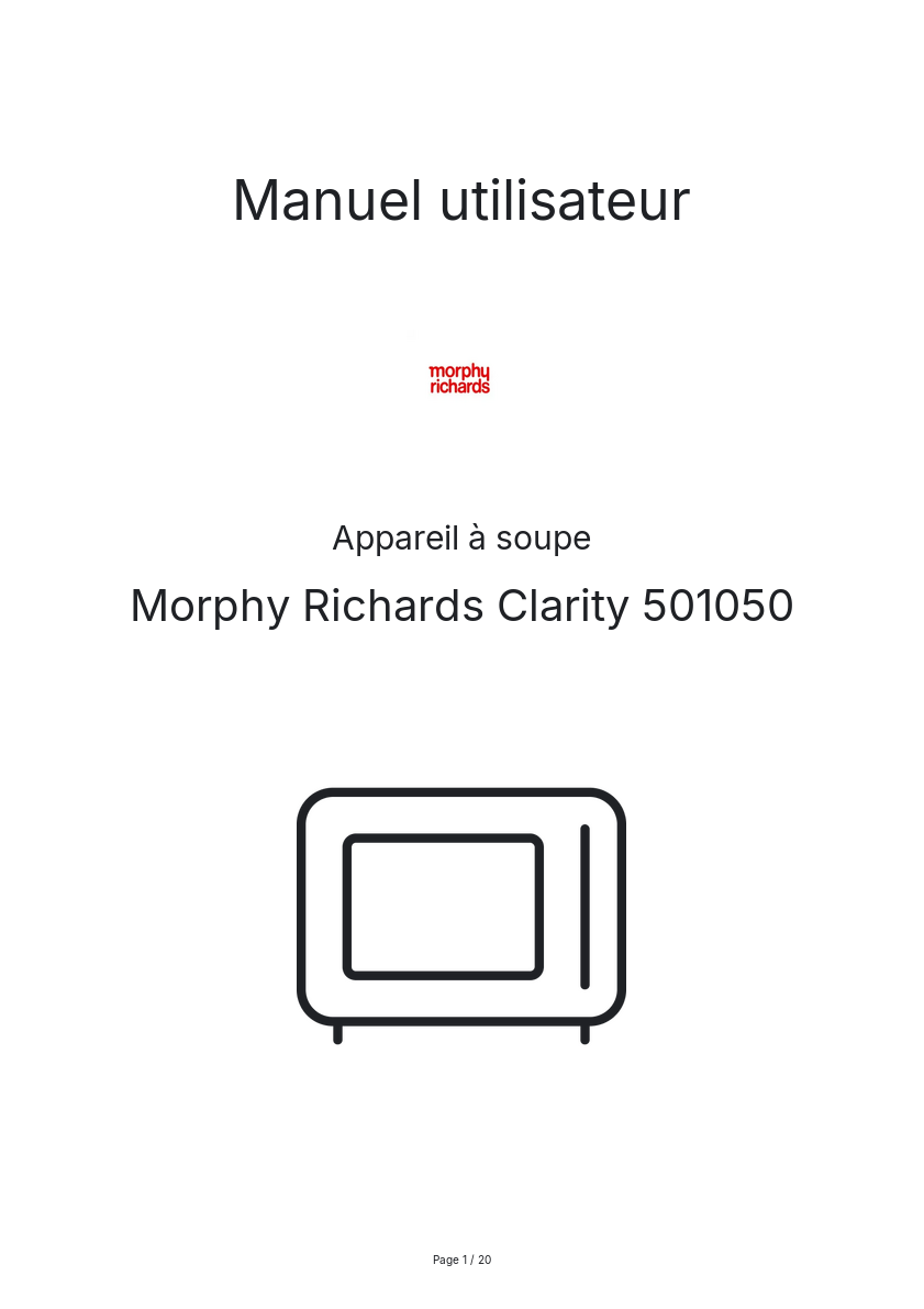 Page n°1 - Manuel utilisateur Morphy Richards Clarity 501050