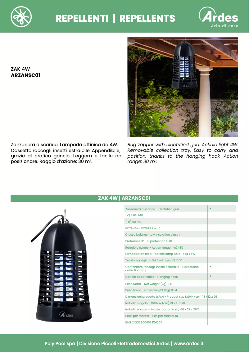 Page 1 de la notice Fiche technique Ardes ARZANSC01