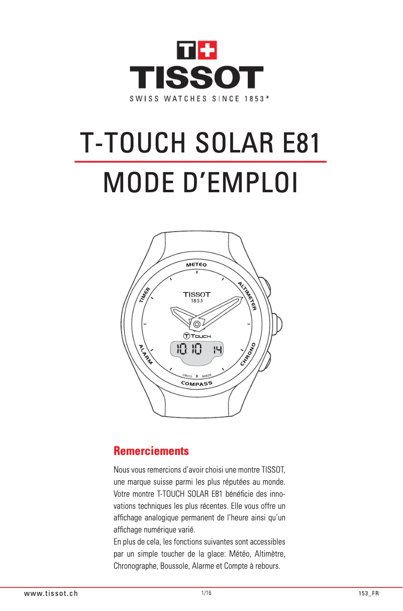 Image de la première page du manuel de l'appareil T-Touch Lady Solar