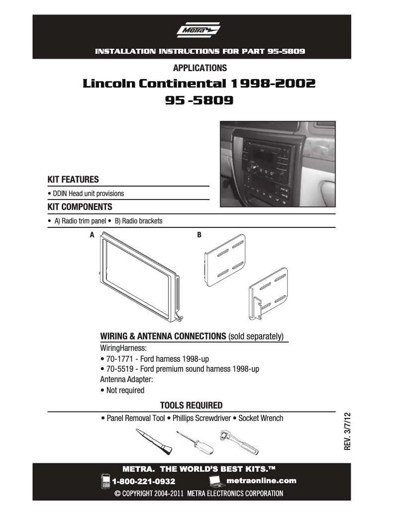 Page n°1 - Manuel utilisateur Metra 95-5809