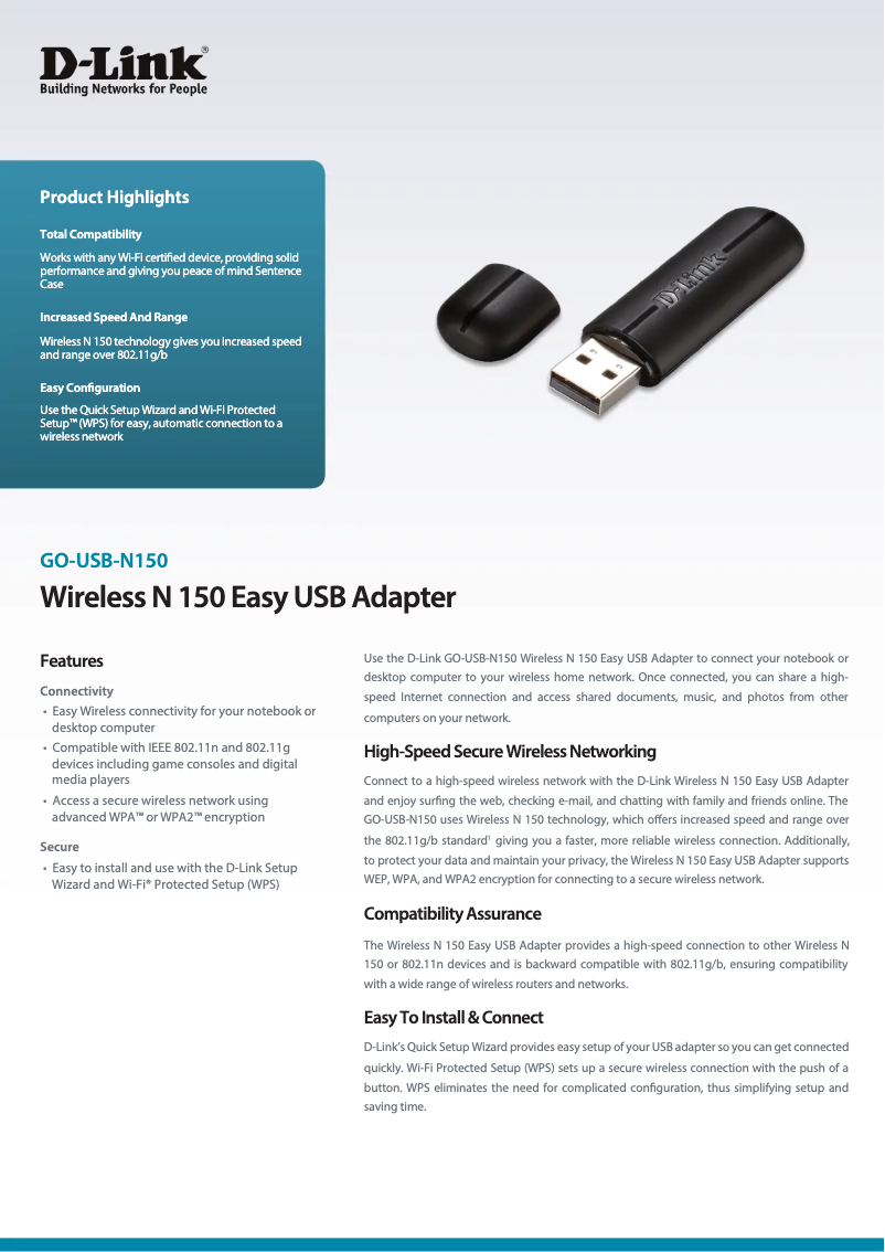 Page n°1 - Fiche technique D-Link GO-USB-N150