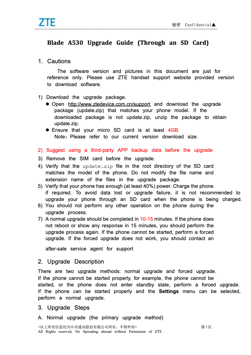 Page 1 de la notice Manuel utilisateur ZTE Blade A530