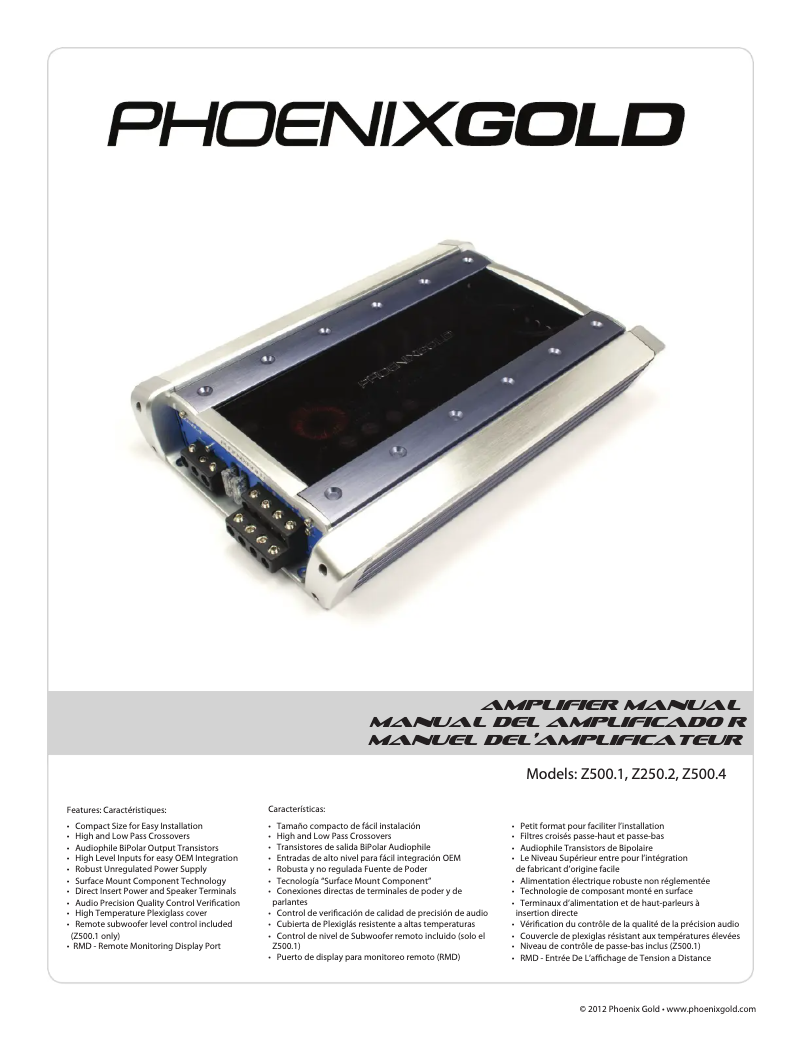 Page 1 de la notice Manuel utilisateur Phoenix Gold Z500.4