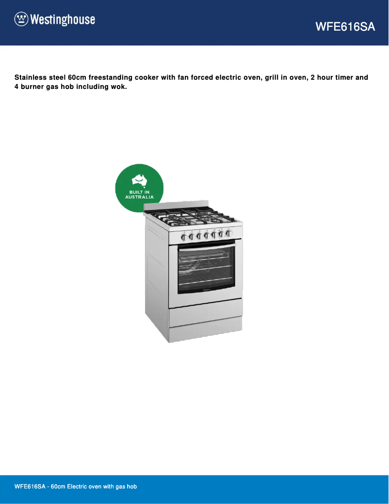 Page n°1 - Fiche technique Westinghouse WFE616SA