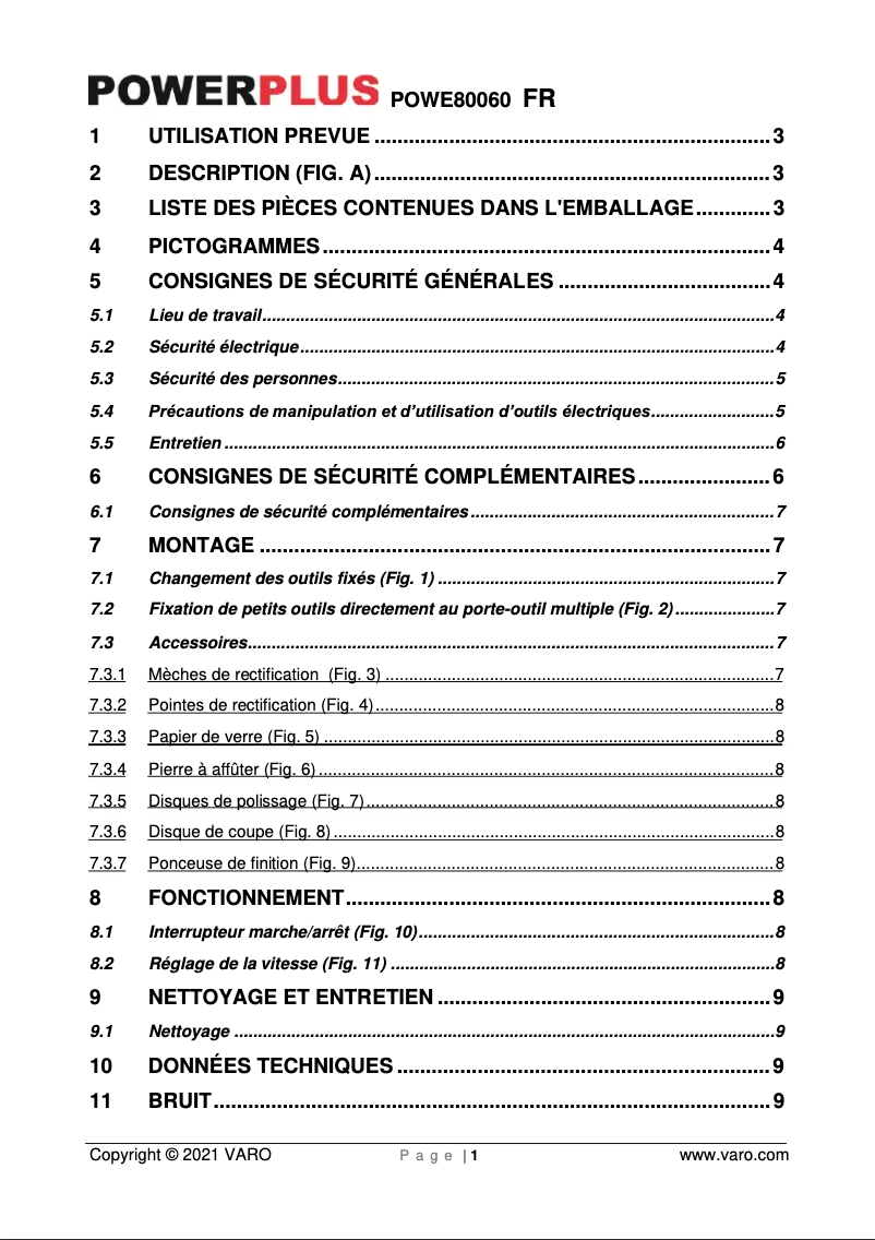 Page 1 de la notice Manuel utilisateur PowerPlus POWE80060