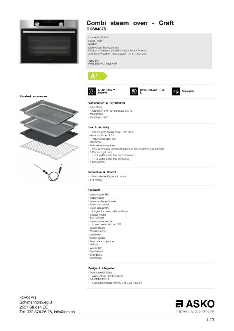 Page 1 de la notice Fiche technique Asko OCS8487S