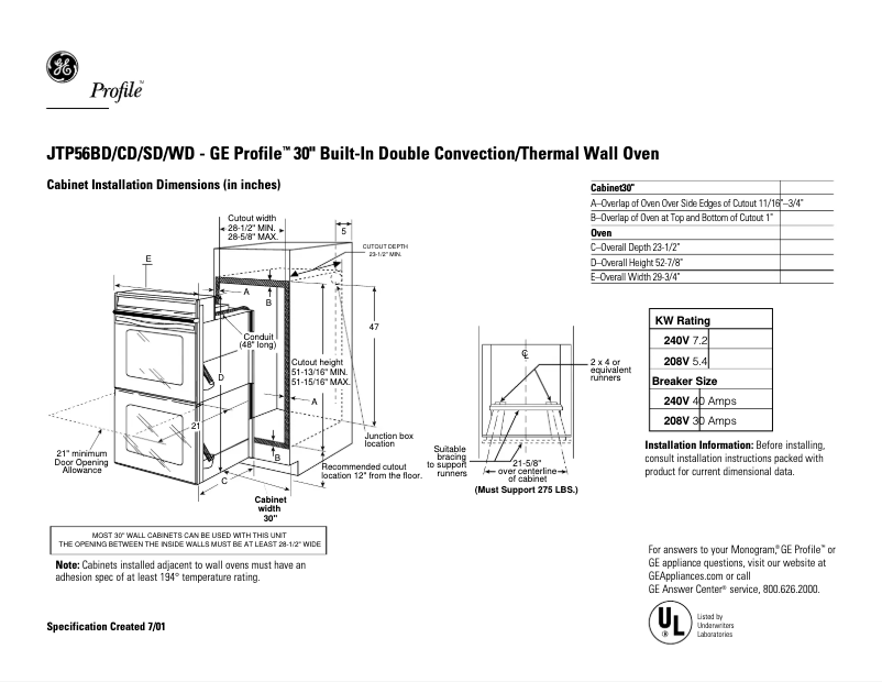 Page n°1 - Fiche technique GE Profile JTP56SDSS