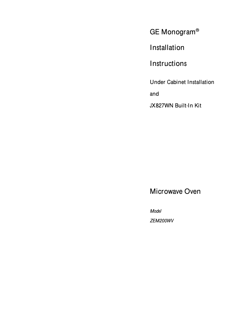 Page 1 de la notice Guide d'installation GE ZEM200GV