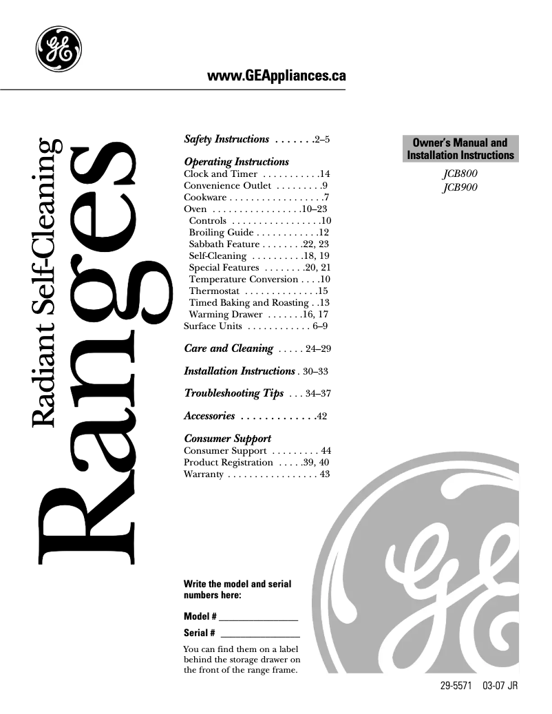 Page n°1 - Manuel utilisateur GE JCB900SKSS