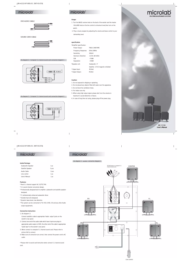 Page 1 de la notice Manuel utilisateur Microlab M-1113
