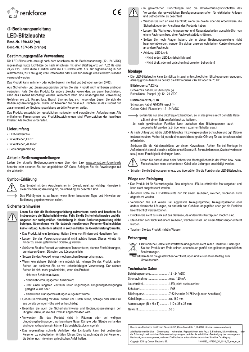 Page 1 de la notice Manuel utilisateur Renkforce RF-3388964