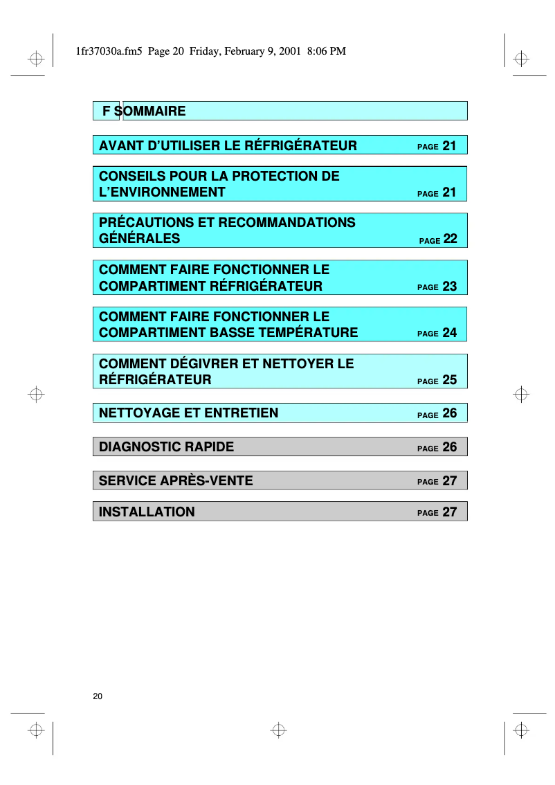 Page 1 de la notice Manuel utilisateur Whirlpool ART 565/H