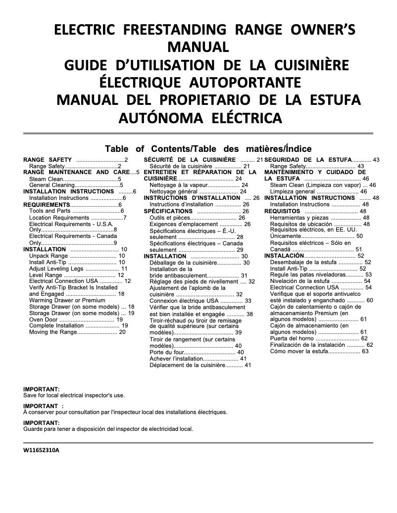 Page 1 de la notice Manuel utilisateur Whirlpool WFE320M0JW