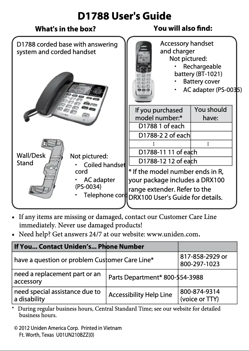 Página 1 del manual Manual de usuario Uniden D1788-2
