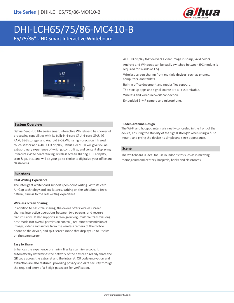 Page 1 de la notice Fiche technique Dahua Technology LCH86-MC410-B