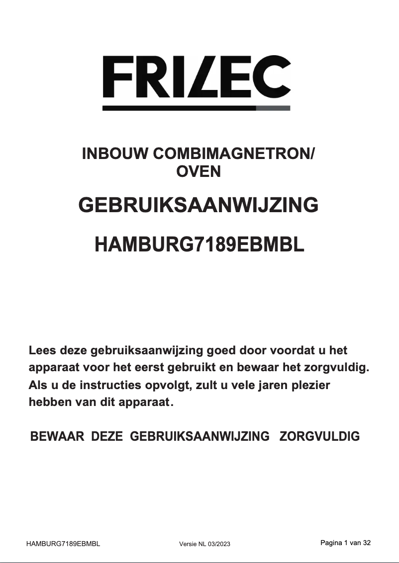 Image de la première page du manuel de l'appareil HAMBURG7189EBMBL