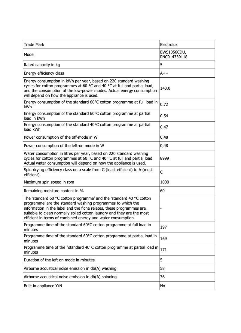 Page n°1 - Manuel utilisateur Electrolux EWS1056CDU