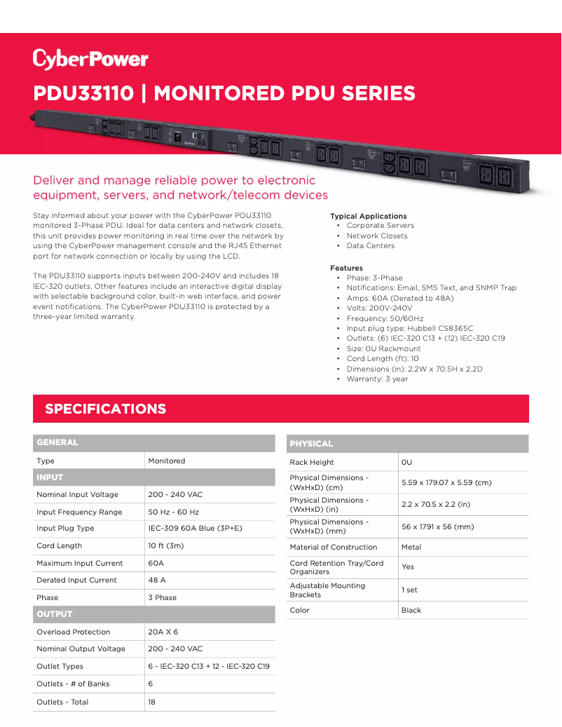 Imagen de la primera página del manual del dispositivo PDU33110