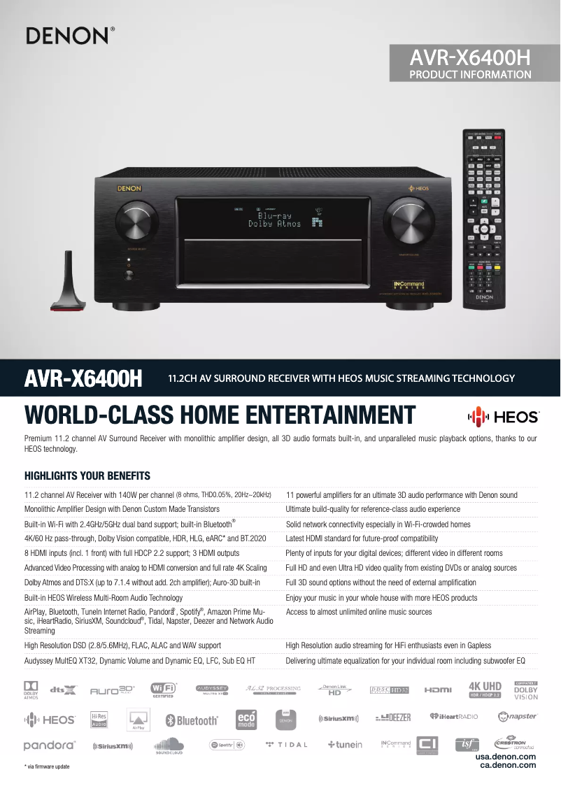 Page n°1 - Fiche technique Denon AVR-X6400H