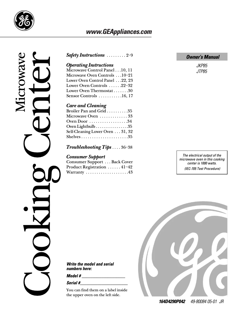 Image de la première page du manuel de l'appareil JTP85WDWW