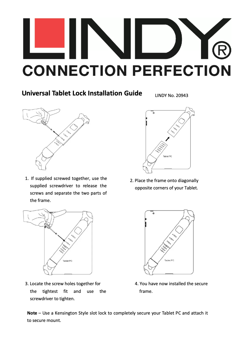 Page 1 de la notice Manuel utilisateur Lindy Universal Tablet Lock 20943