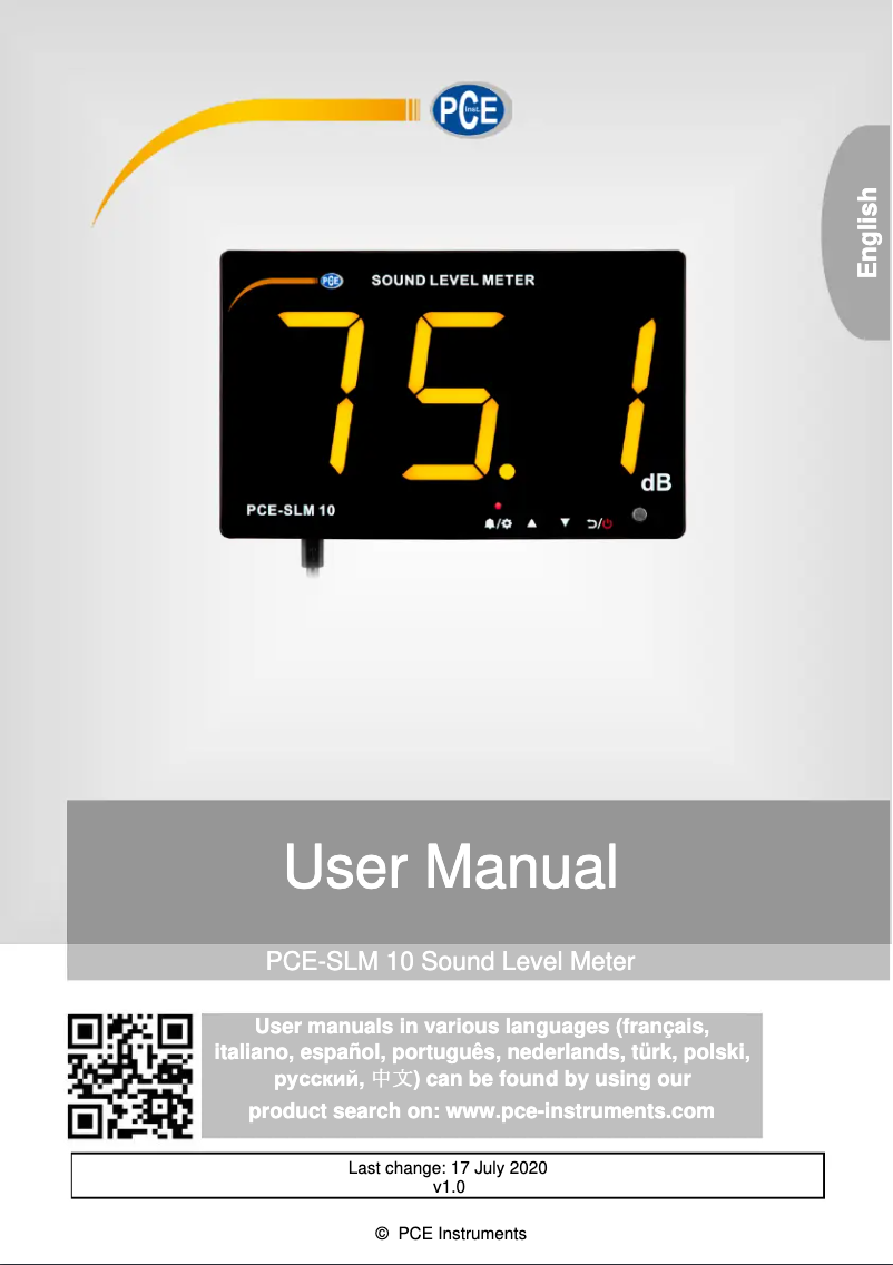 Page n°1 - Manuel utilisateur PCE Instruments PCE-SLM 10