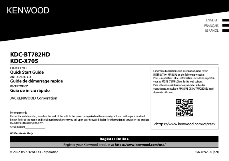 Image de la première page du manuel de l'appareil KDC-X705