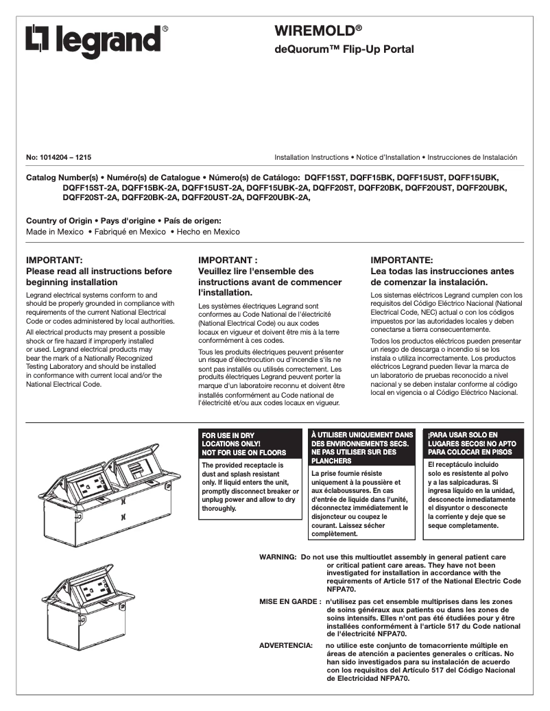 Image de la première page du manuel de l'appareil DQFF20ST