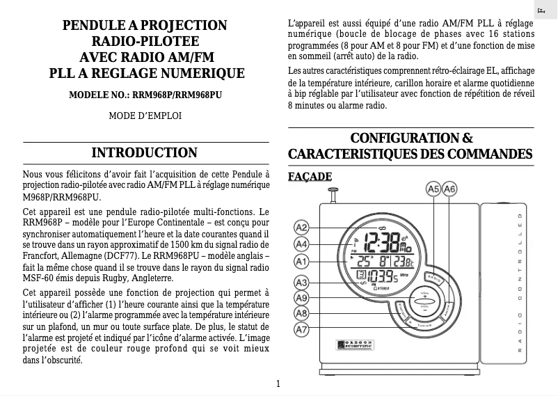 Page 1 de la notice Manuel utilisateur Oregon Scientific RRM968P