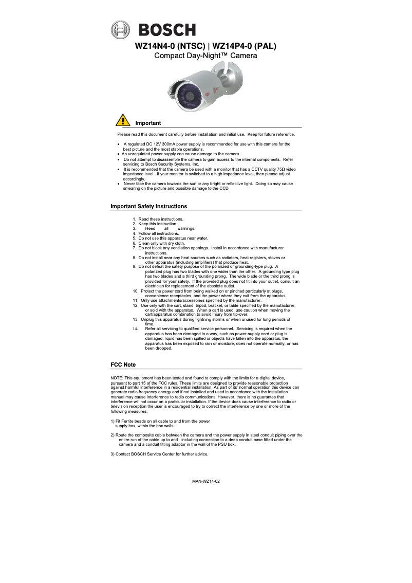 First page image of the manual for WZ14P4-0