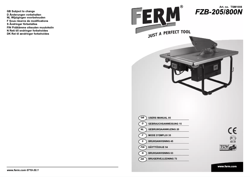 Página 1 del manual Manual de usuario Ferm FZB-205/800N
