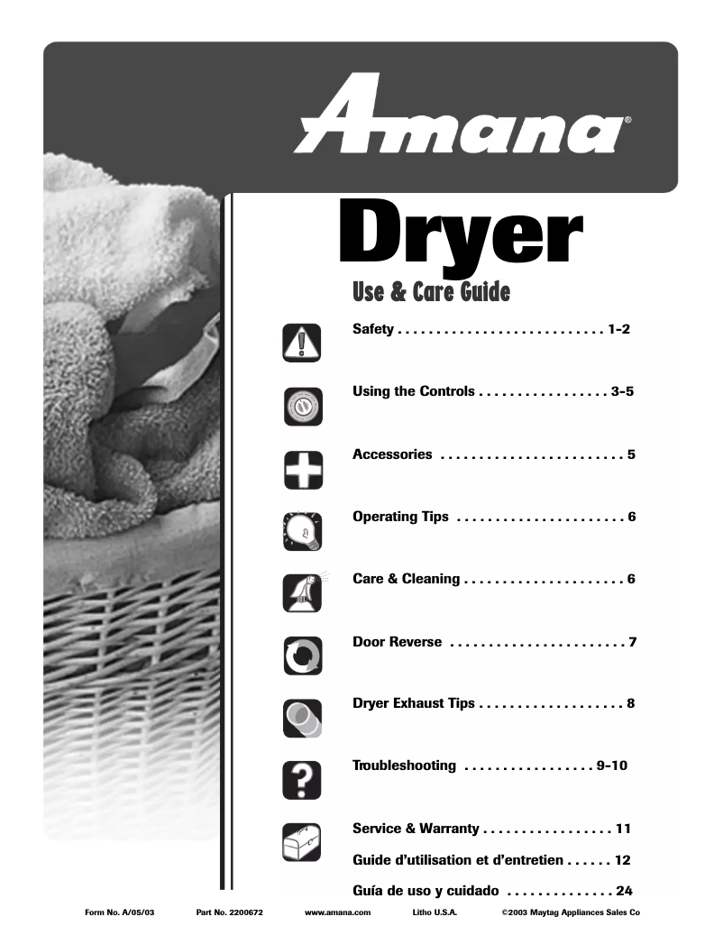 Page n°1 - Manuel utilisateur Amana NDG5800AWW