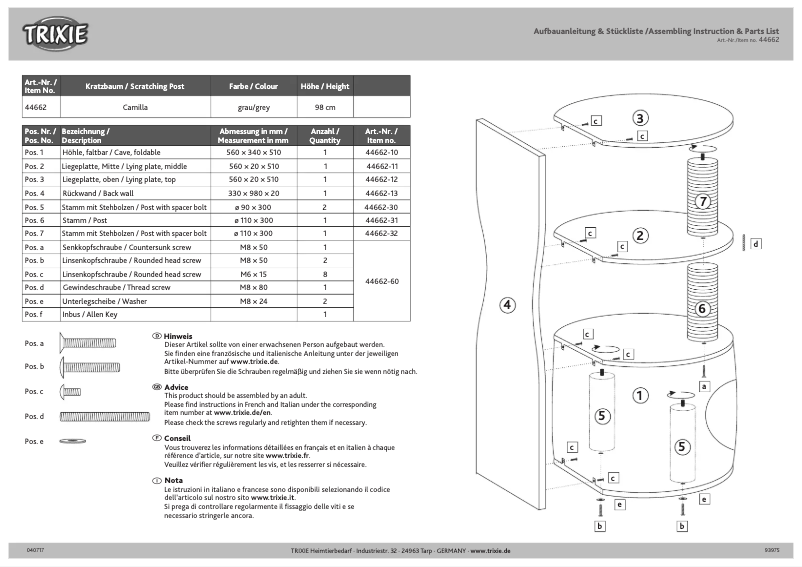 Página 1 del manual Manual de usuario Trixie Camilla