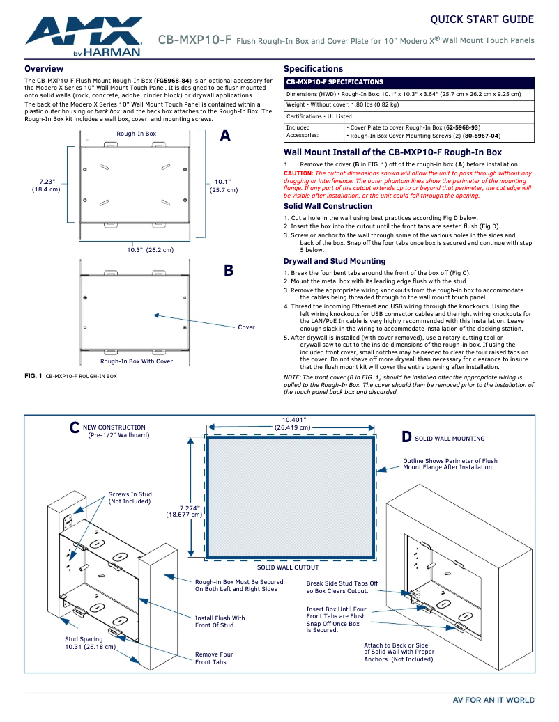 Page 1 de la notice Manuel utilisateur AMX CB-MXP10-F