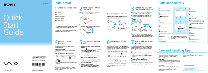 Page n°1 - Guide d'installation Sony Vaio Tab 21 SVT21213CYB