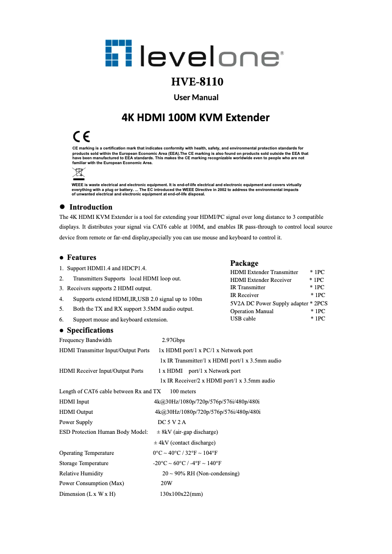 Page n°1 - Mode d'emploi LevelOne HVE-8110