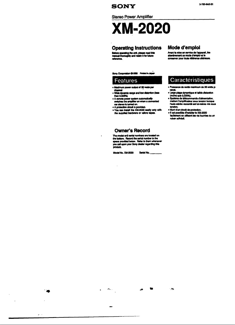 Image de la première page du manuel de l'appareil XM-2020