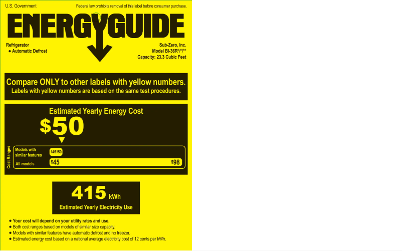 Page 1 de la notice Label énergétique Sub-Zero BI-36RG/O