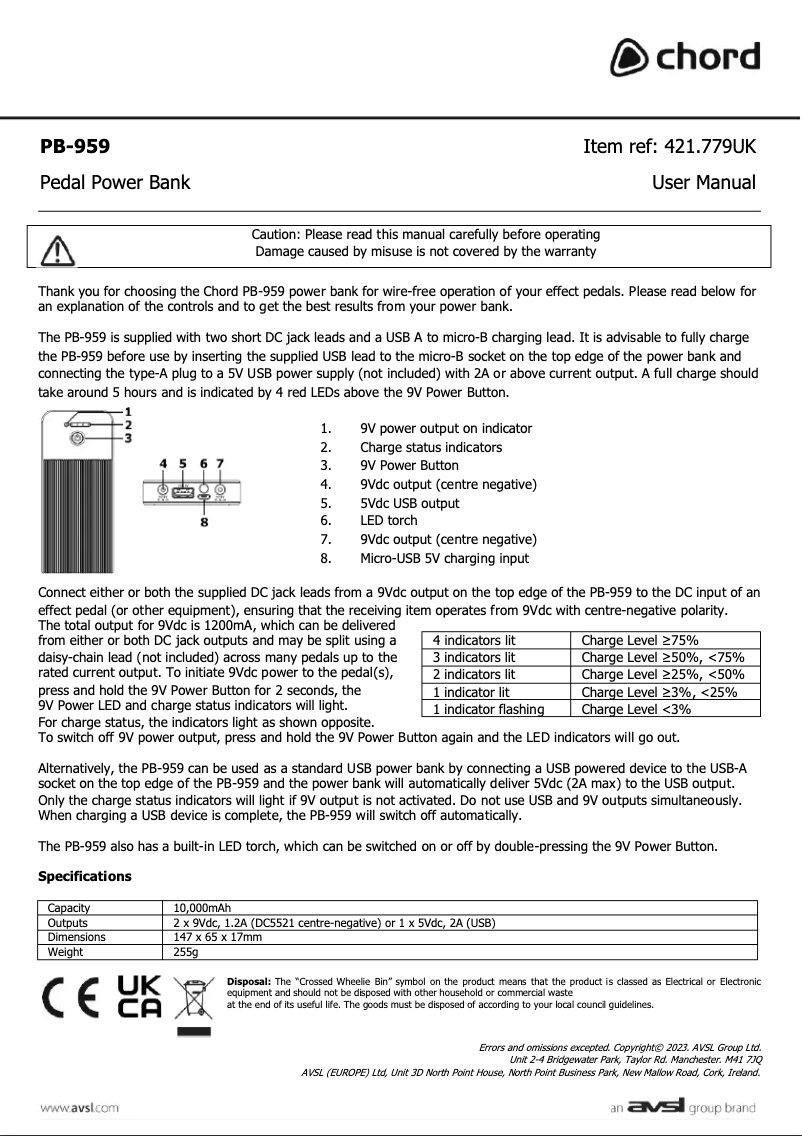 Página 1 del manual Manual de usuario Chord PB-959